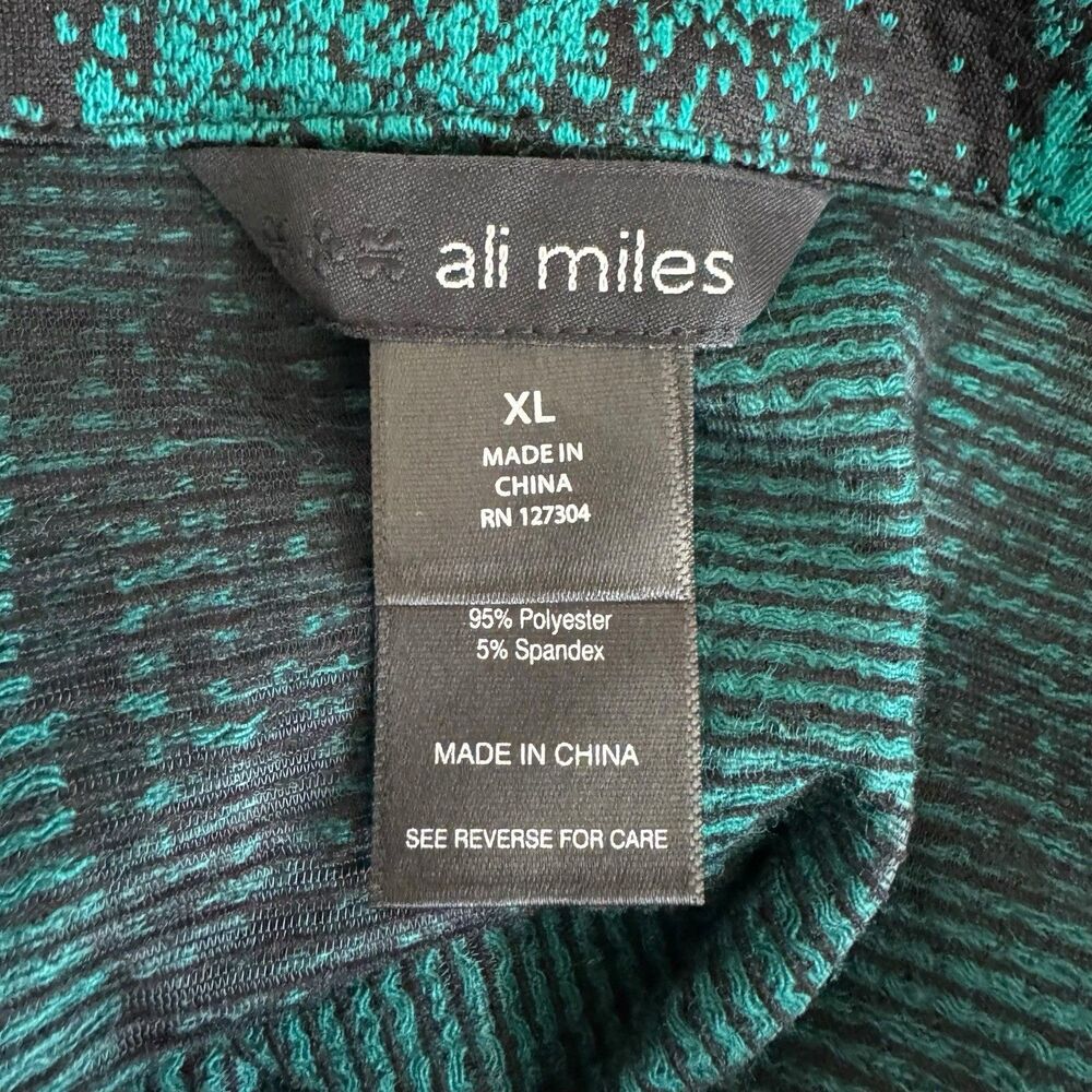 Ali Miles Textured Knit Tunic Top Removable Cowl Neck Scarf Green Black Size XL - Picture 15 of 16
